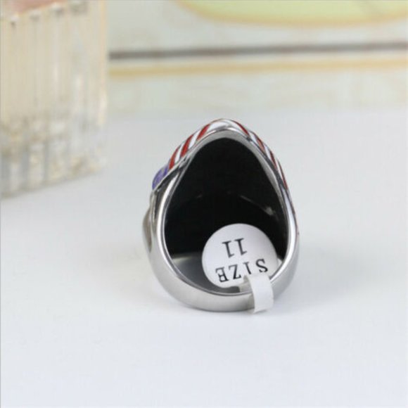 Stainless Steel Skull and American Flag Biker Ring - Picture 5 of 5